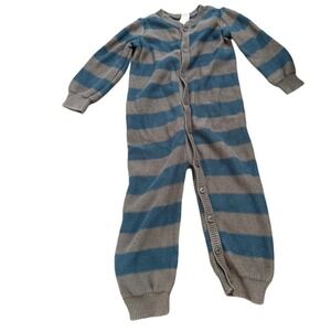Tea Collection Blue Gray Striped 100% Cotton Button Sleeper Size 18-24 Months